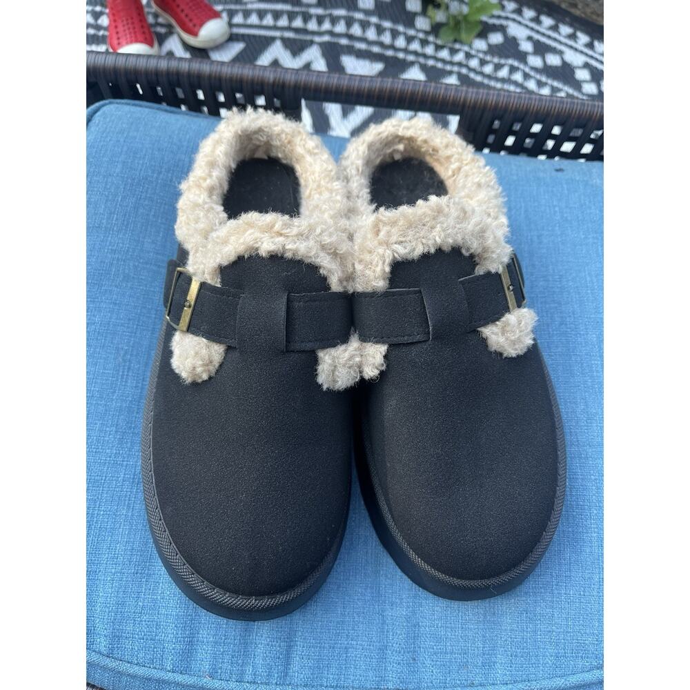 Cozy Cottagecore Faux Shearling Clog Slippers Buckle Mule EU 42 US 11 Blk